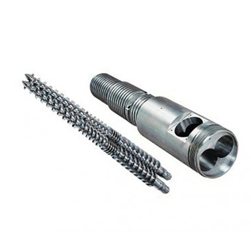 Conical twin barrel screw